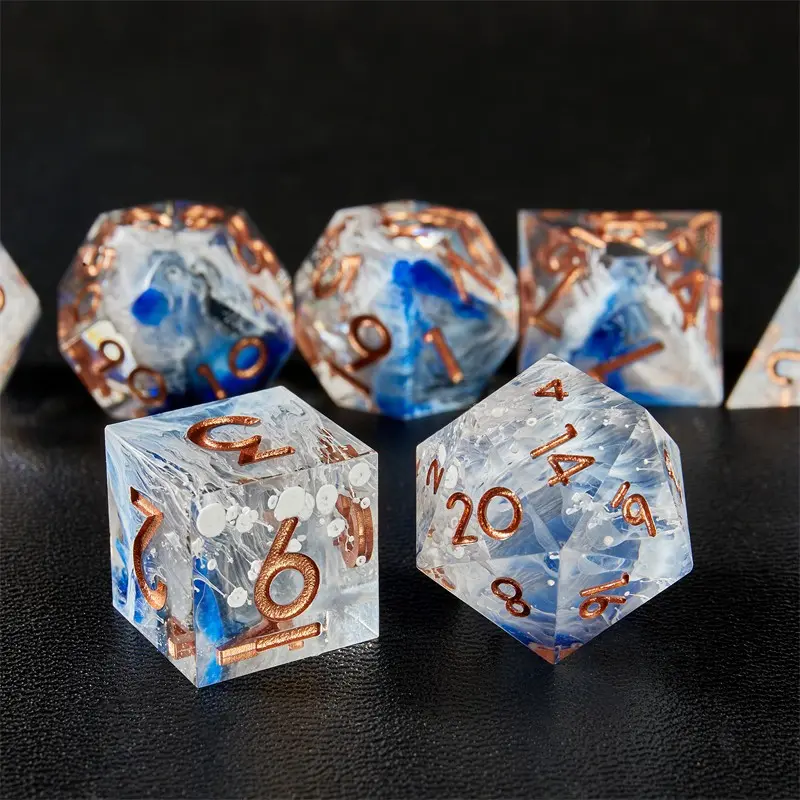 7 Piece Gradient Gold Foil Resin Dice Set, Laser Flash & Numbers, Smooth Edge, D&d Coc Mtg Tabletop Games