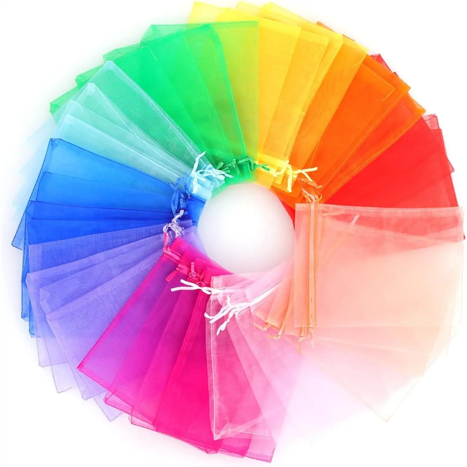 100pcs Assorted Color Organza Bags, 5x7 inches Mesh Bags Drawstring Bags for Candy Jewellery Random Color