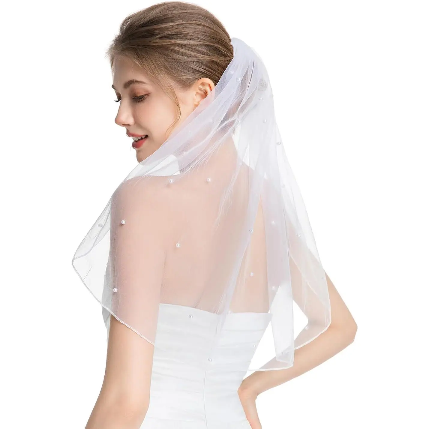 Short White  Wedding Veil‌, Bride to Be Veil for Bridal Shower, Bridal Bachelorette Party Accessories for Women