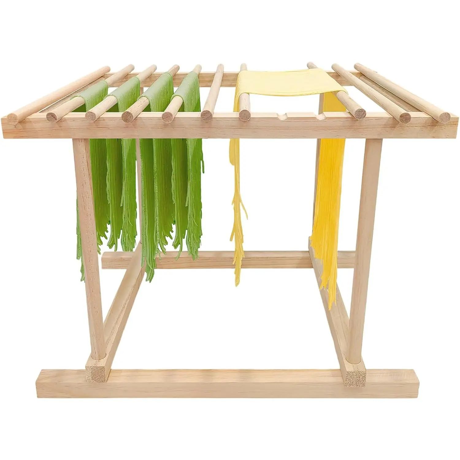 Pasta Drying Rack, Wooden Noodle Drying Rack with 12 Detachable Rods & Fixed Grooves, Effortless Pasta Transfer, Holds Short/Long Noodles