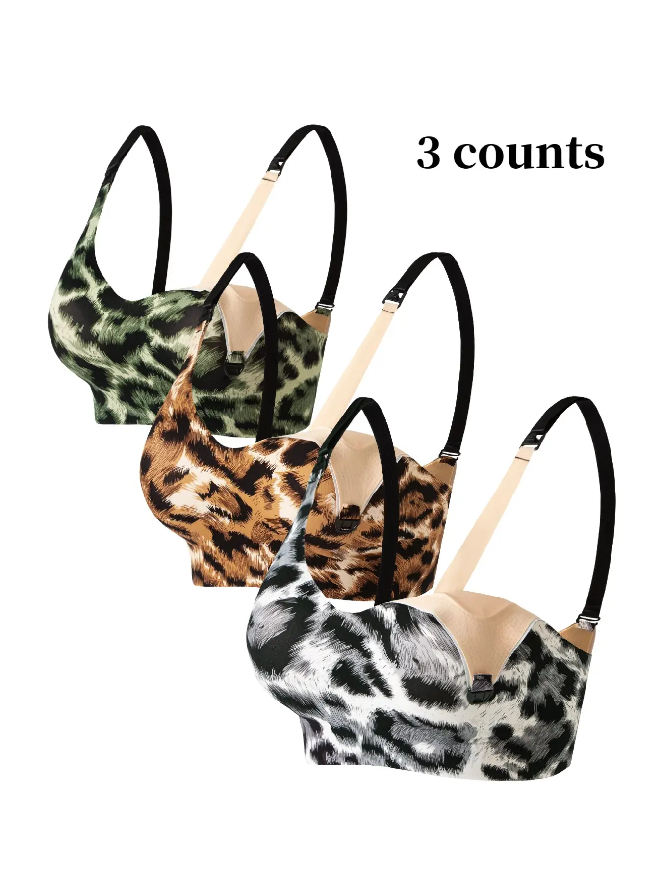 3-Pack Seamless Leopard Print Nursing Bras, Ultra-Soft Pregnancy & Breastfeeding Bras, Detachable Pads, Wire-Free, All Seasons
