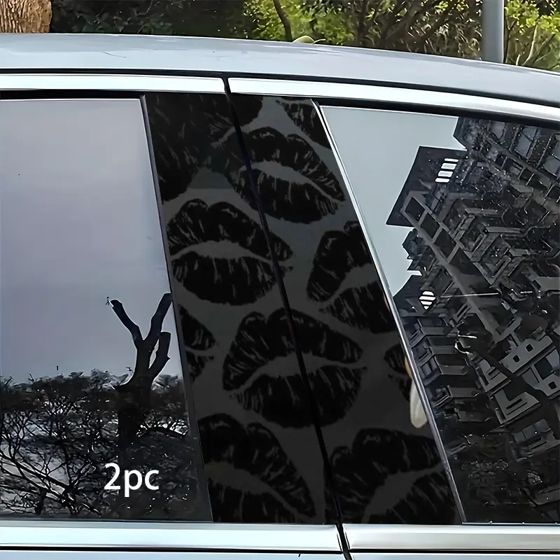 A Set of 2 Waterproof Car Decals, Automotive Decals, Car Window Stickers, Featuring a Black Background with Lip Print Design, Made of Self-adhesive Vinyl with Semi-matte Finish, Ideal for Sedans, SUVs, Enhancing Appearance and Protecting the Body