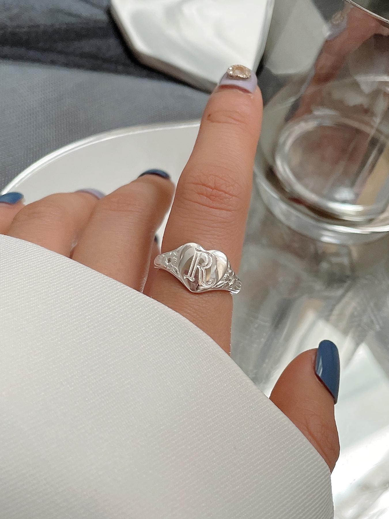 S925 Sterling Silver Fashion R Letter Design Cuff Ring, New Style Simple Jewelry for Women, Trendy All-match & Exquisite Jewelry for Birthday Gift, Alphabet Design Ring