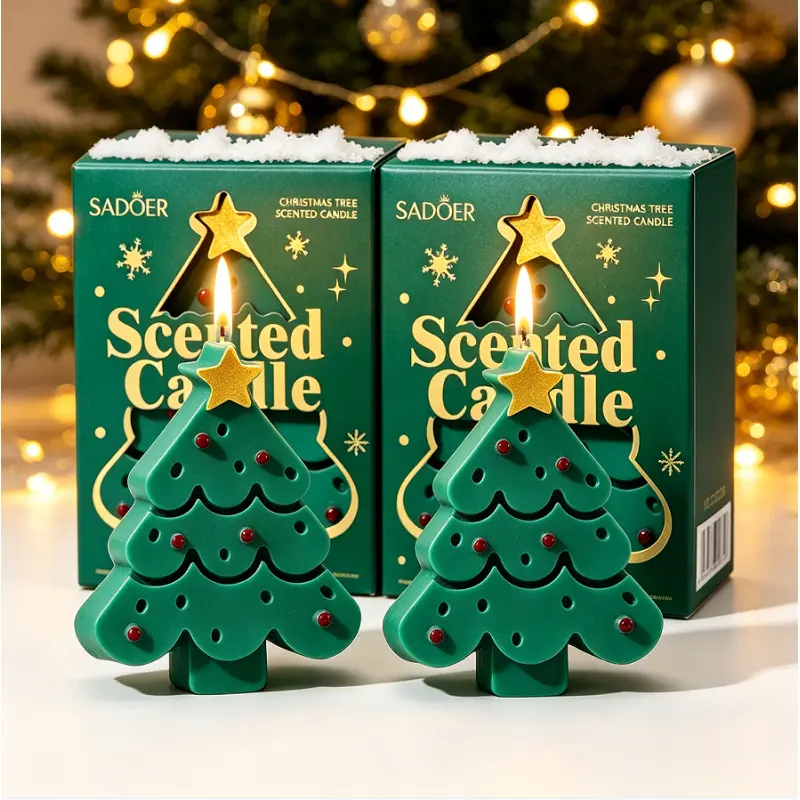2 Pack Christmas Tree Scented Candles, Fresh Pine Fragrance, Create Cozy Holiday Atmosphere, Stress Relief Home Decor Candle, Xmas Gift For Women Family Friends