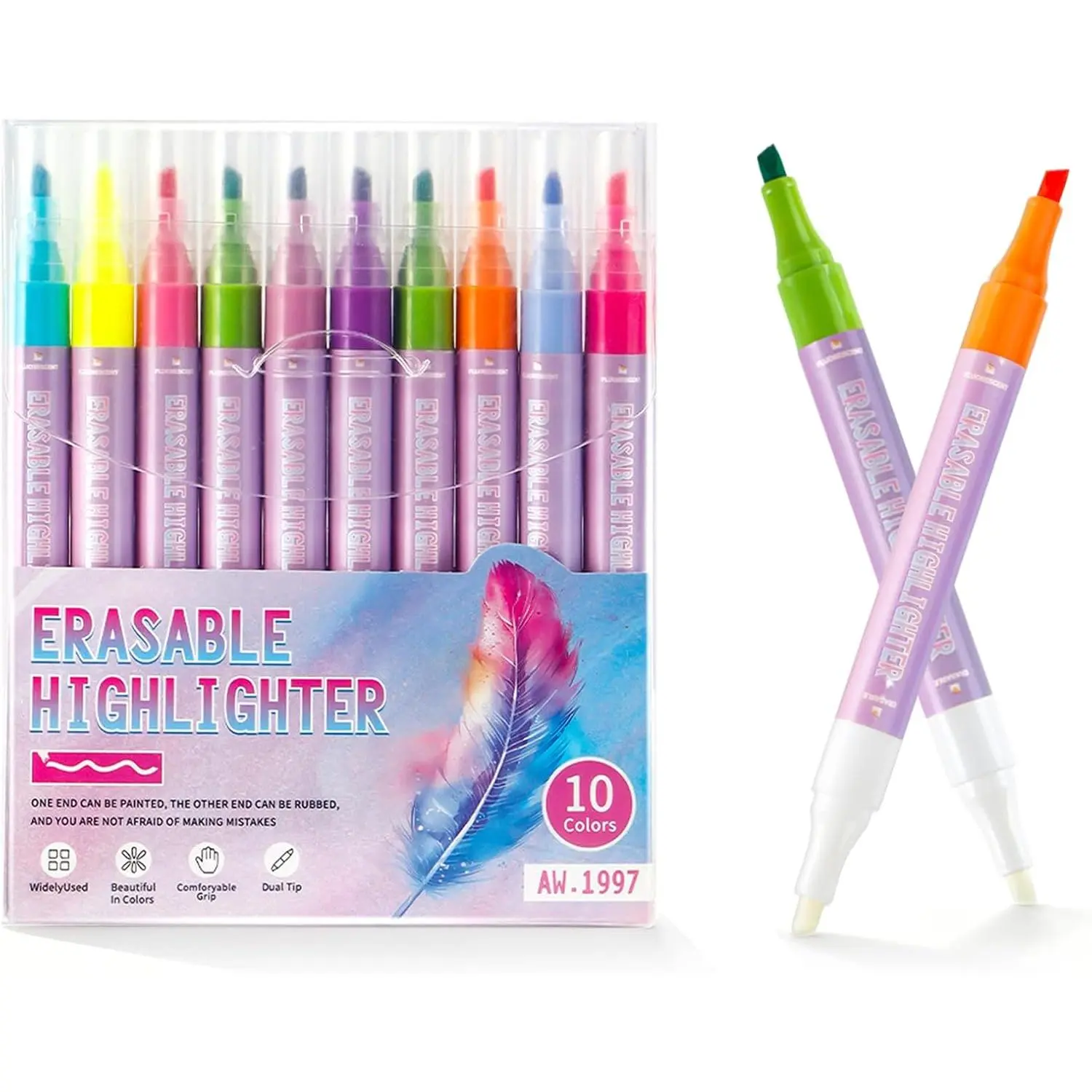 Erasable Highlighters, Highlighters No Bleed  Colors | 10 Pack Erasable Highlighters for Bibles Journaling School Supplies