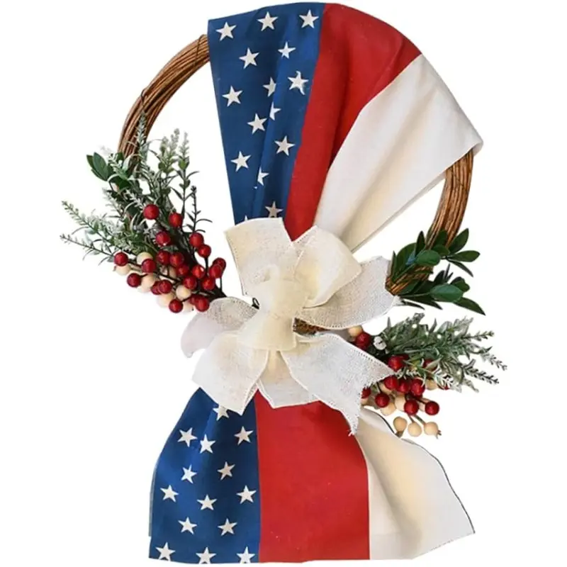 American Patriotic Independence Day Wreath Decoration – Perfect for Home, Porch & Wall Display, Festival Embellishment, Ideal for July 4th Parties, Red White Blue Themed Events & Gifts, Durable Craftsmanship, Vivid Stars & Stripes Design