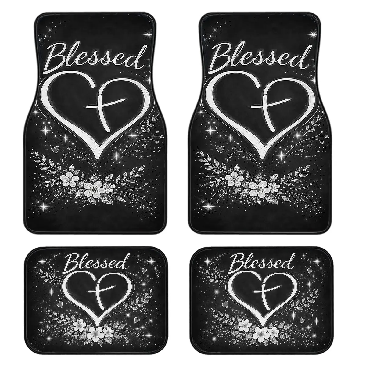 4-Piece Base Print Car Floor Mats, Car Mats Set, Universal Fit for All Vehicles, Stylish Interior Decor, Easy Clean, Comfortable & Protective