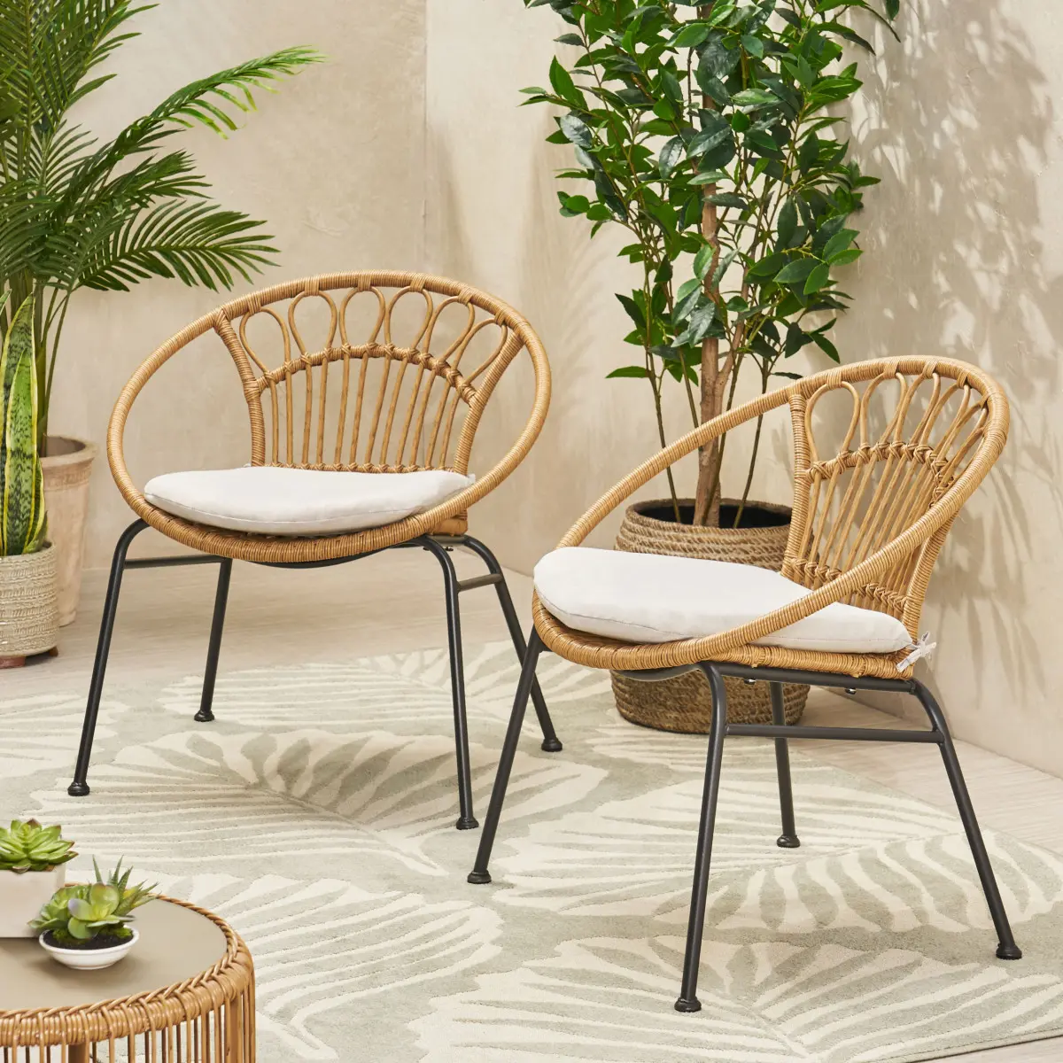 Christopher Knight Home® Banya Basket Chair - Minimalist Indoor Chair with Faux Rattan and Metal Looped Frame, Thin Angled Design, Wrapped Finish, Versatile for Outdoor Furniture Set Use