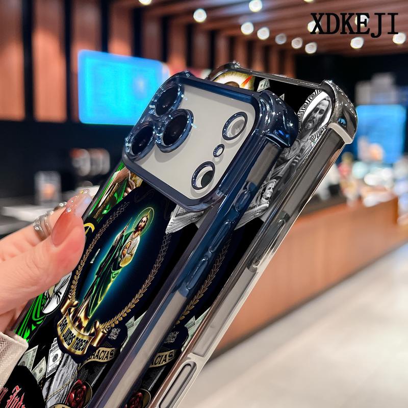 Creative Jesus Pattern Four Corner Anti-Fall Phone Case Transparent Electroplated Protective Cover for iPhone 17 Pro Max Air 16 15 Plus 14 13 12 11