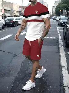 Men's Short Sleeve Tee and Shorts Set, Summer Casual Streetwear, Slim-Fitting All-Over Print, Lightweight & Comfortable