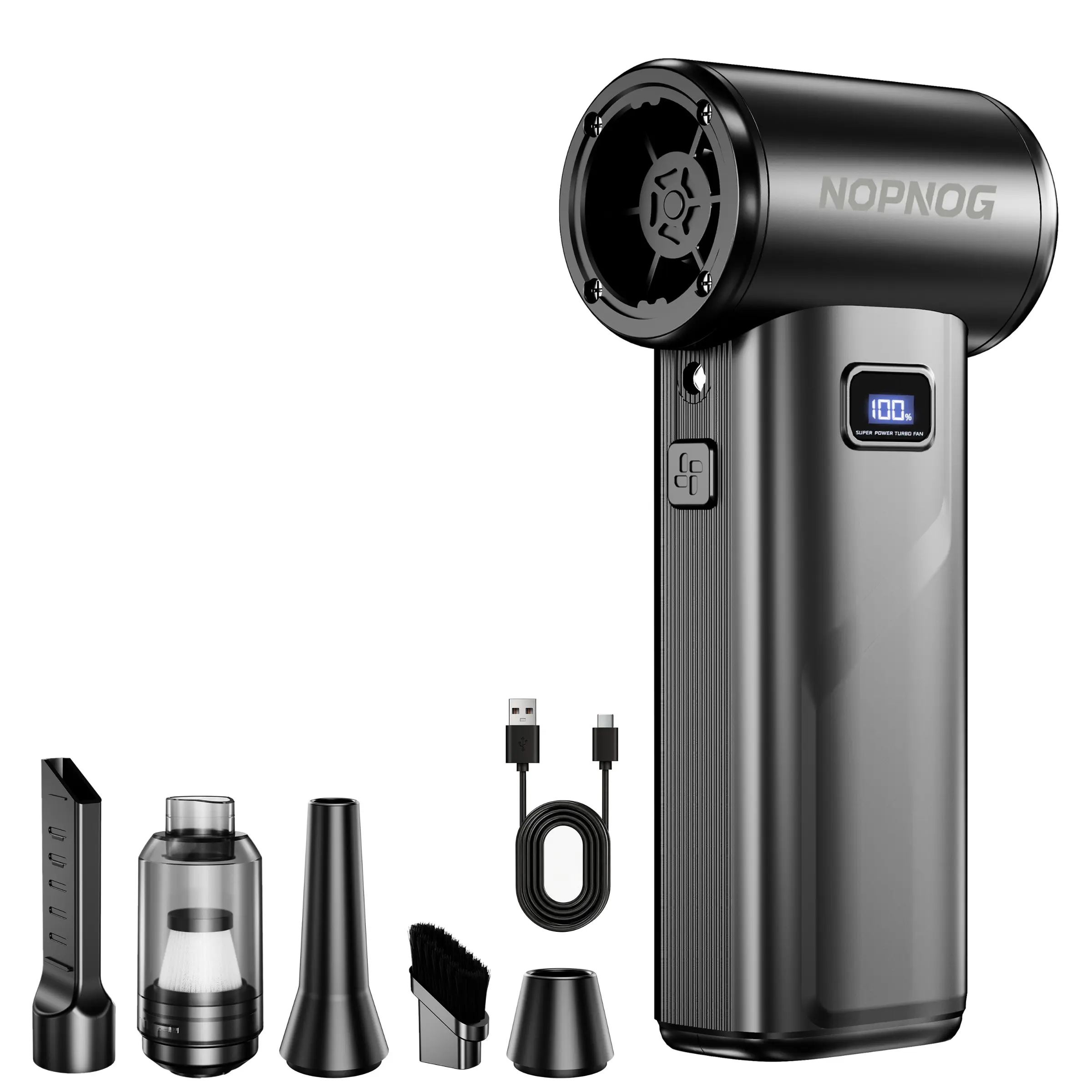 Cordless Electric Air Duster, 140000RPM Strong Blowing Jet Fan, 4 Gears Adjustable Turbo Blower, Portable Tool with LED Light & Type-C Charging for Car Snow Cleaning, Lightweight Cordless Blower, Rechargeable Air Duster