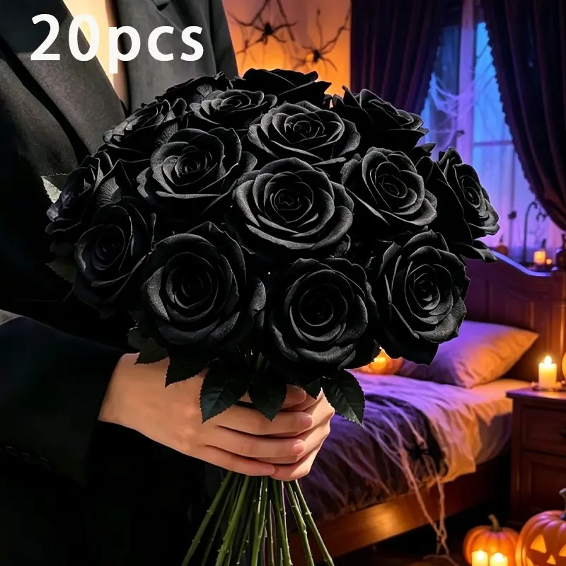 20pcs Artificial Rose Bouquets, Halloween Decor, DIY High-Quality Realistic Roses, Gothic Wedding, Home Office Hotel Decoration