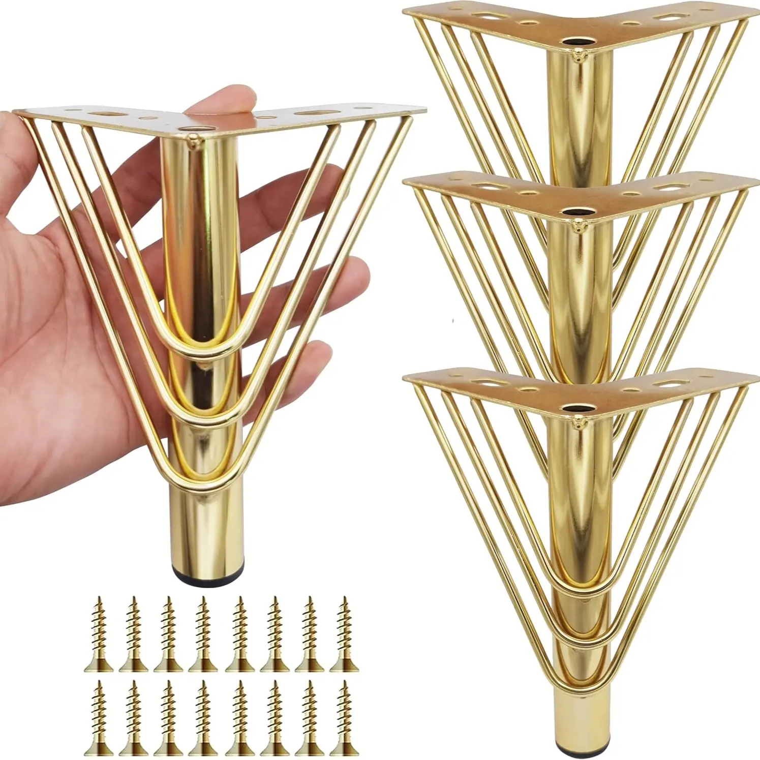 Metal Furniture Hardware Legs Set (4pcs), 4/6/8/10 Inches, Anti-Rust, Non-Slip Pads, Modern DIY Replacement Feet for Sofa, Cabinet, Dresser