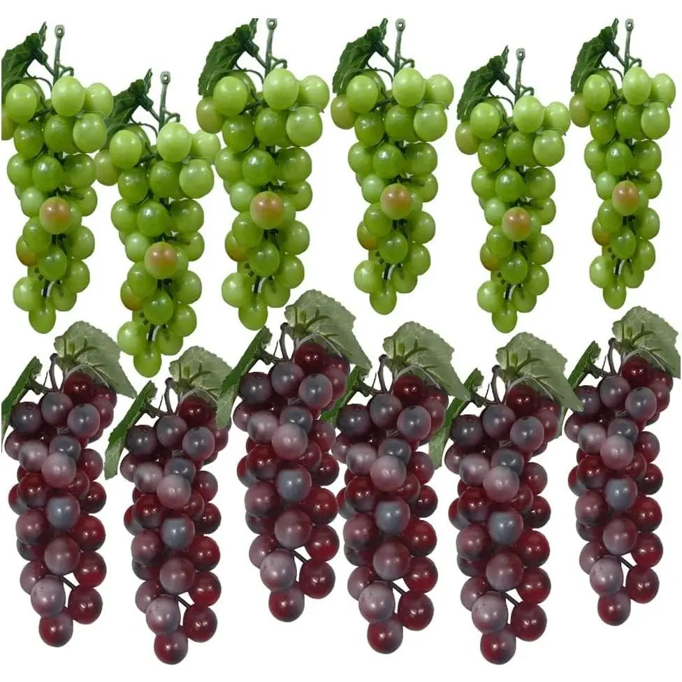 12 Bunches Artificial Simulation Grapes Fake Fruit for Home Kitchen Party Photography Prop Wedding Decoration
