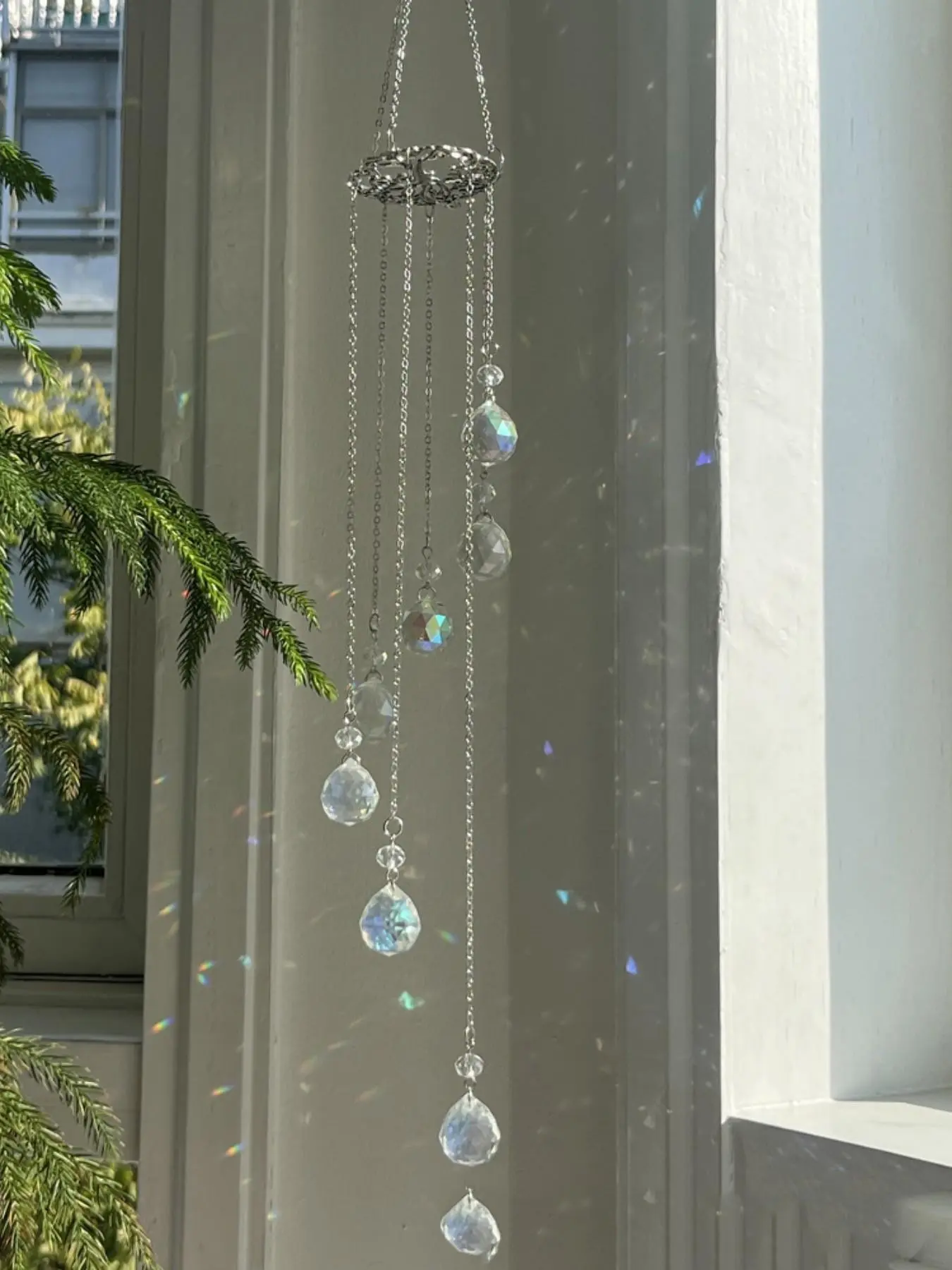 Rainbow Suncatcher Crystal Sun Catcher, Colorful Prism Wind Chime, Garden Suncatchers for Windows, Outdoor Stained Glass Decor