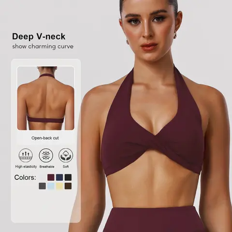 Sodalemon Women's Backless Stretch Sports Bra Tank Top, Elastic Strap Design, Breathable Fitness Bra, Wireless Comfortable Yoga Short Sleeve Shirt, All Season Casual Wear, Workout Bra