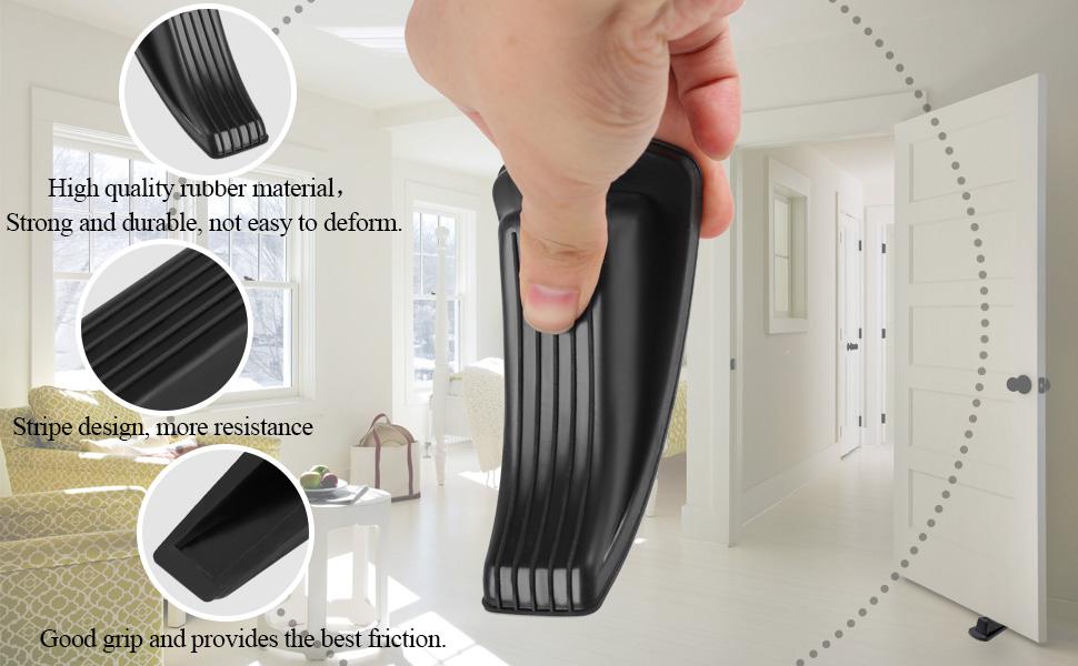 4 Pack Door Stoppers, Rubber for Bottom of Door, Rubber Door Stopper Wedge, Sturdy Stackable Door Stops for Floor