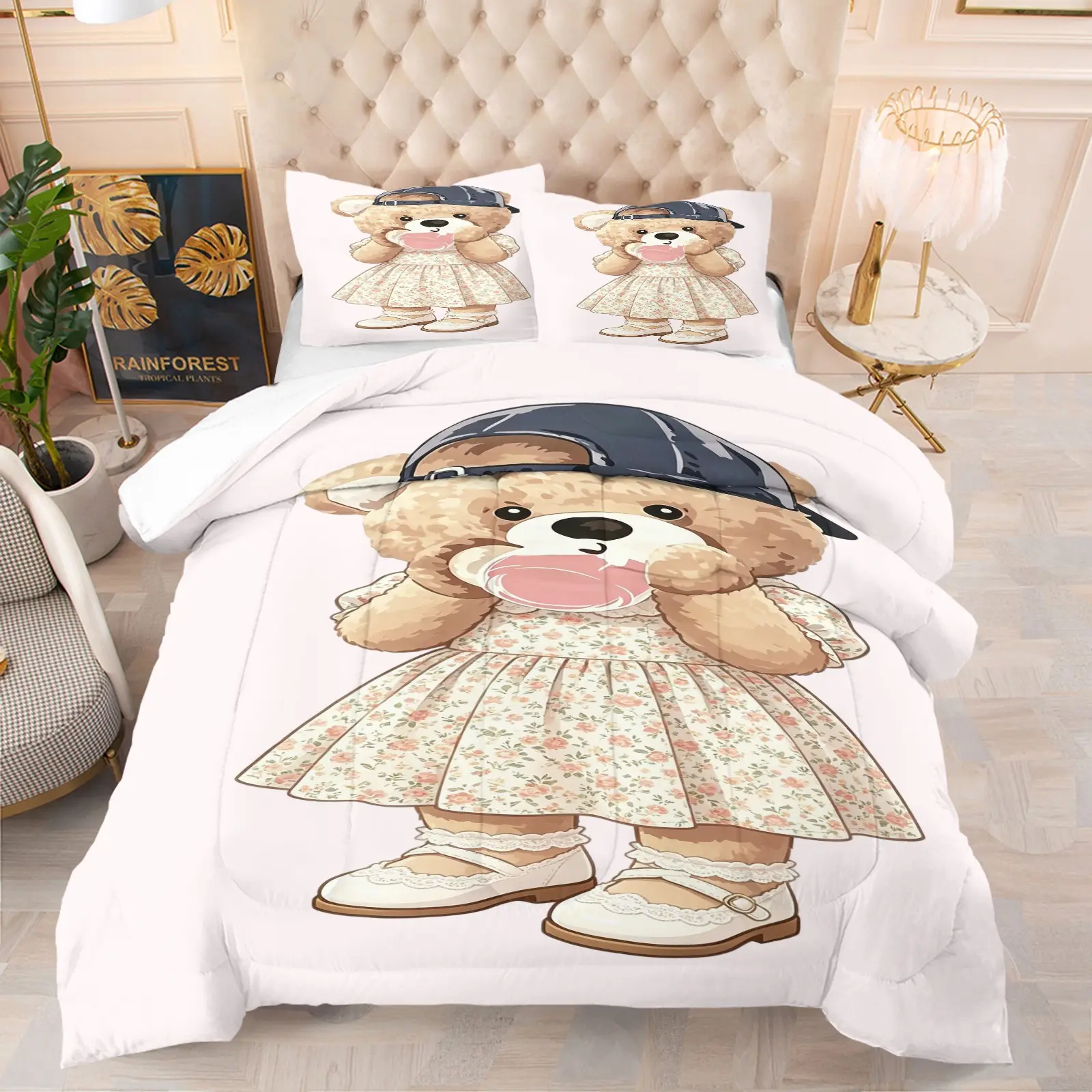 Little Bear Pattern Comforter Set, Soft And Comfortable Bedding Set, Includes 1 Comforter And 1 Or 2 Pillowcases Without Pillow Core, Suitable For Bedroom, Dormitory, And Room Decorations For Adolescents And Adults