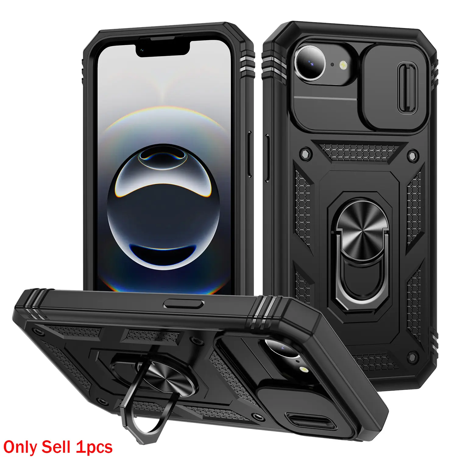 Case for iPhone 16e Dual-Layer Full Protection, Anti-Drop, Dust-Proof, Scratch-Resistant, Magnetic Ring Stand, Adjustable, Three-In-One for iPhone 16e Case