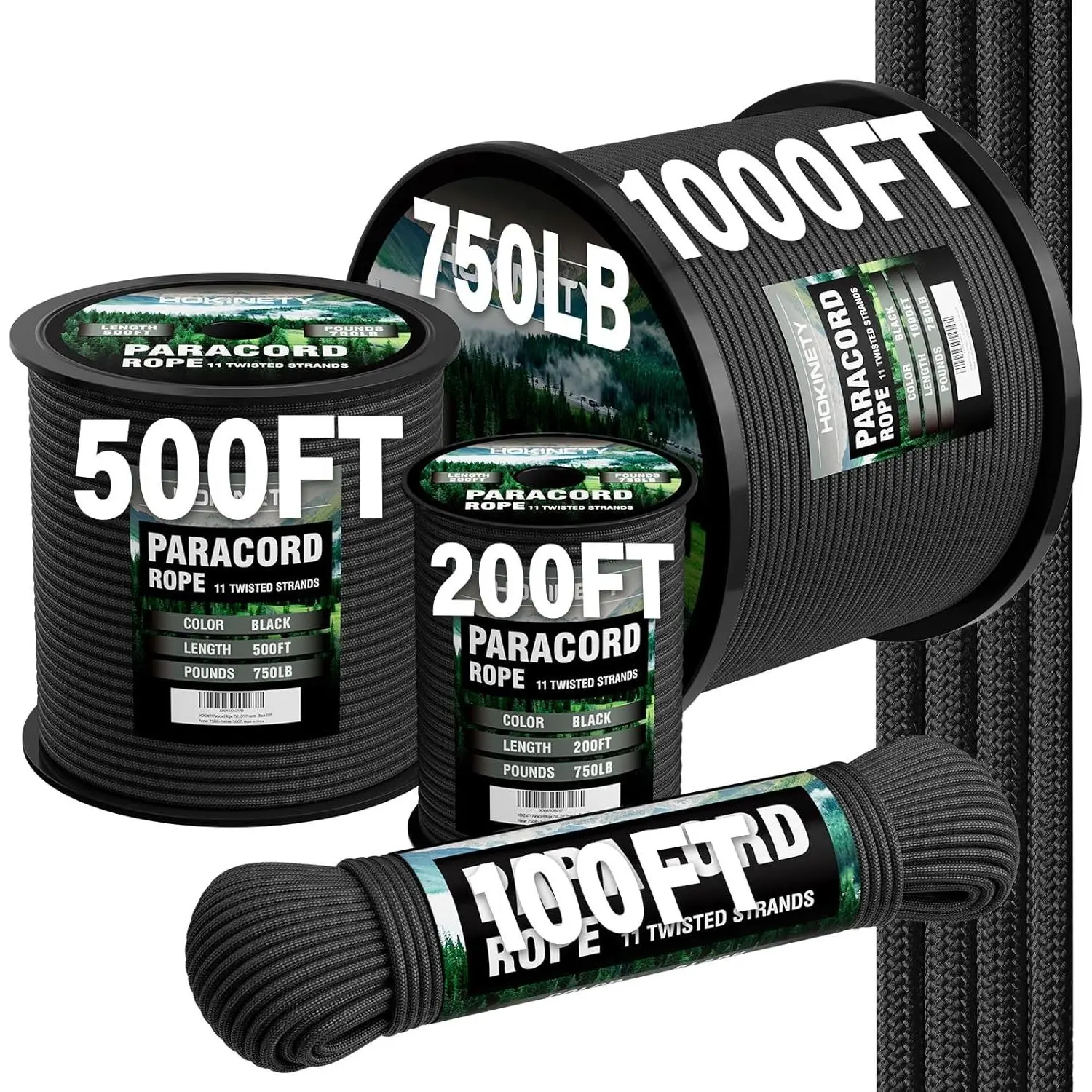 Women's Nylon Cord Utility Spool - 750 4mm 11 Strand 100ft Black, Survival Gear for Outdoor Camping, DIY Crafts Tent Projects
