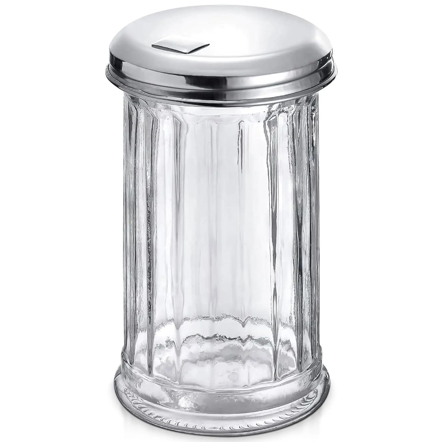 12 Oz Glass Sugar Container for Coffee Bar, Stainless Steel Lid | Clear Sugar Dispenser with Pour Spout; Durable Retro Salt & Seasoning Shaker Jar; for  Kitchen, Restaurant, Cafe & Diner