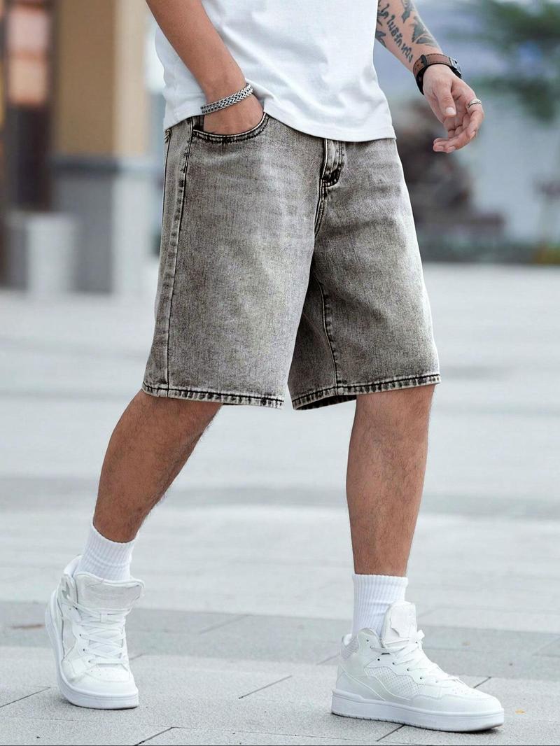 Men's Solid Color Denim Shorts, Loose Casual Fashion Comfy Shorts for Summer, Men's Bottoms for Daily Wear