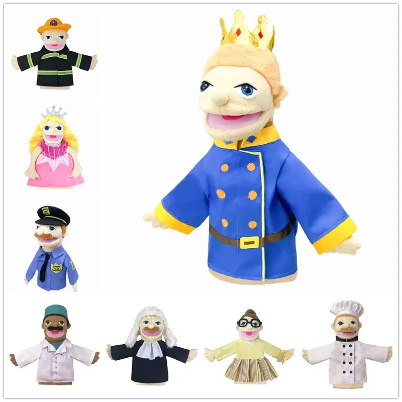 Simulation Cartoon Profession Series Big Hand Puppet Plush Detective Police Officer Nurse Teacher Job Puppet Ventriloquism Doll