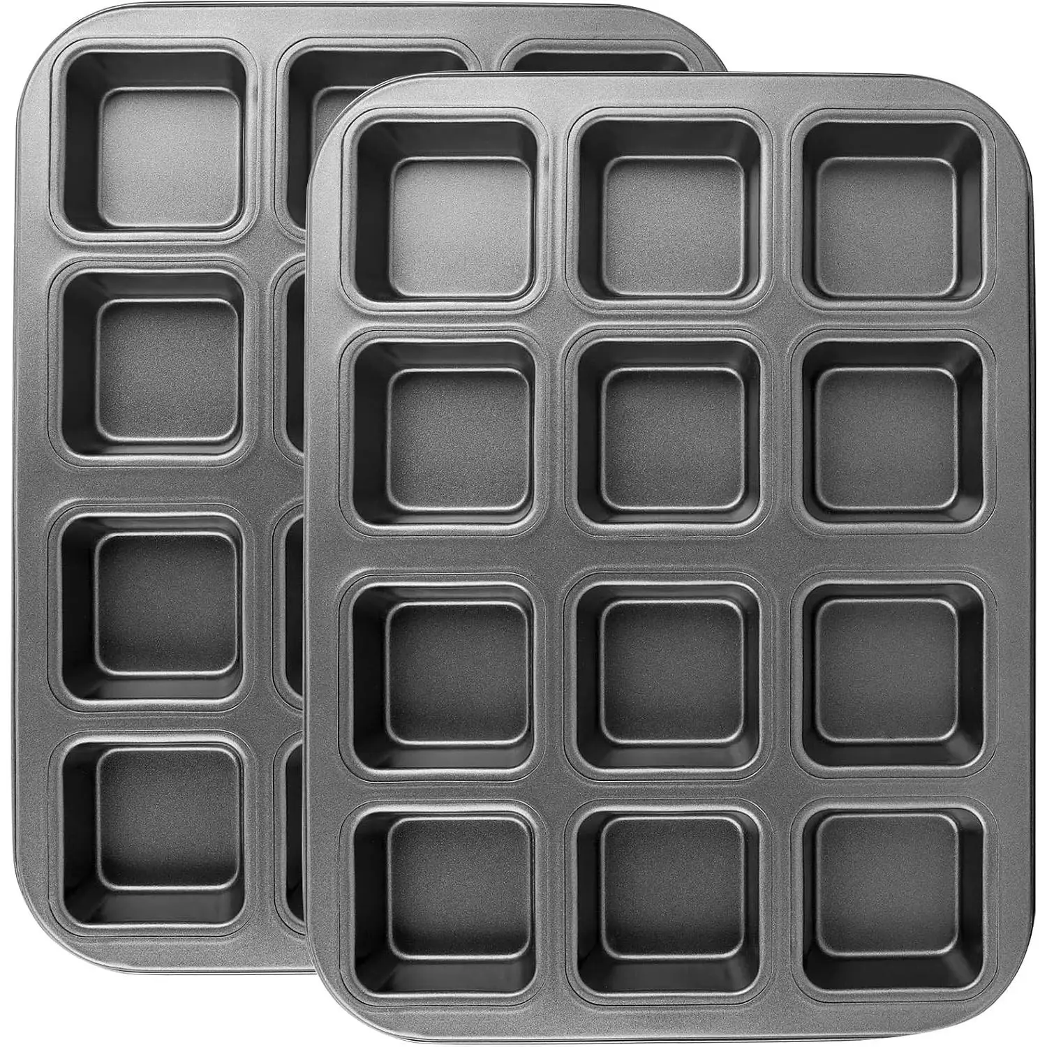 Beasea 2 Pack Brownie Pans with Dividers, 12 Cavity Non-Stick Carbon Steel Square Baking Tray, All Edges Mini Mold for Brownie Cupcake Bread Cookie Oven Use