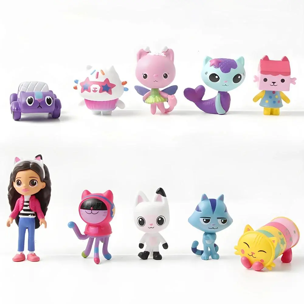 NEW 10pcs Anime Figure Toy Gab Smiling Car Cat Hug Dolls Mercat Cartoon Birthday Gift