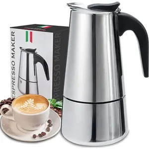 Coffee Pot Stainless Steel Moka Pot Italian Coffee Maker 9 cup/15 OZ Stovetop Espresso Maker for Gas or Electric Ceramic Stovetop Camping Manual Cuban Coffee Percolator for Cappuccino or Latte