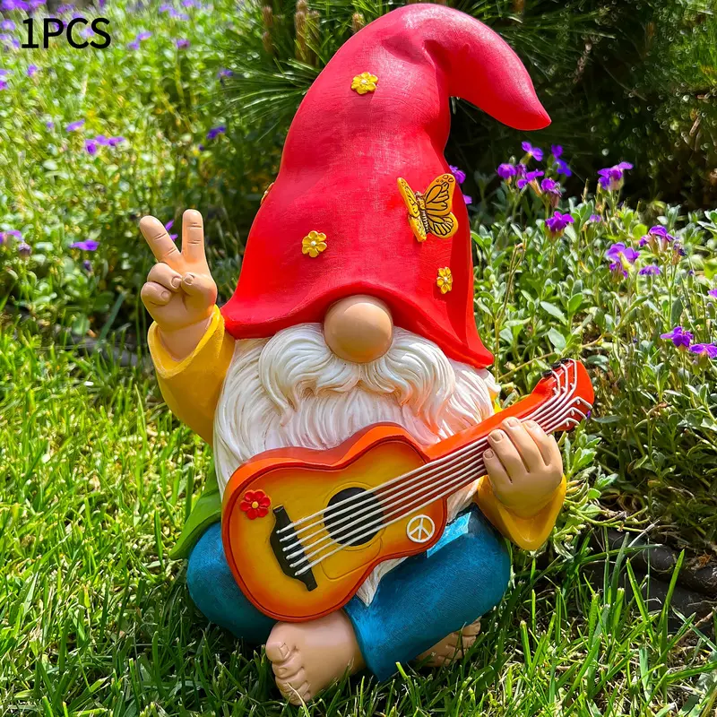 Guitar-playing Garden Dwarf - An imaginative hippie decoration - A lawn statue - Extremely suitable for indoor or outdoor decoration