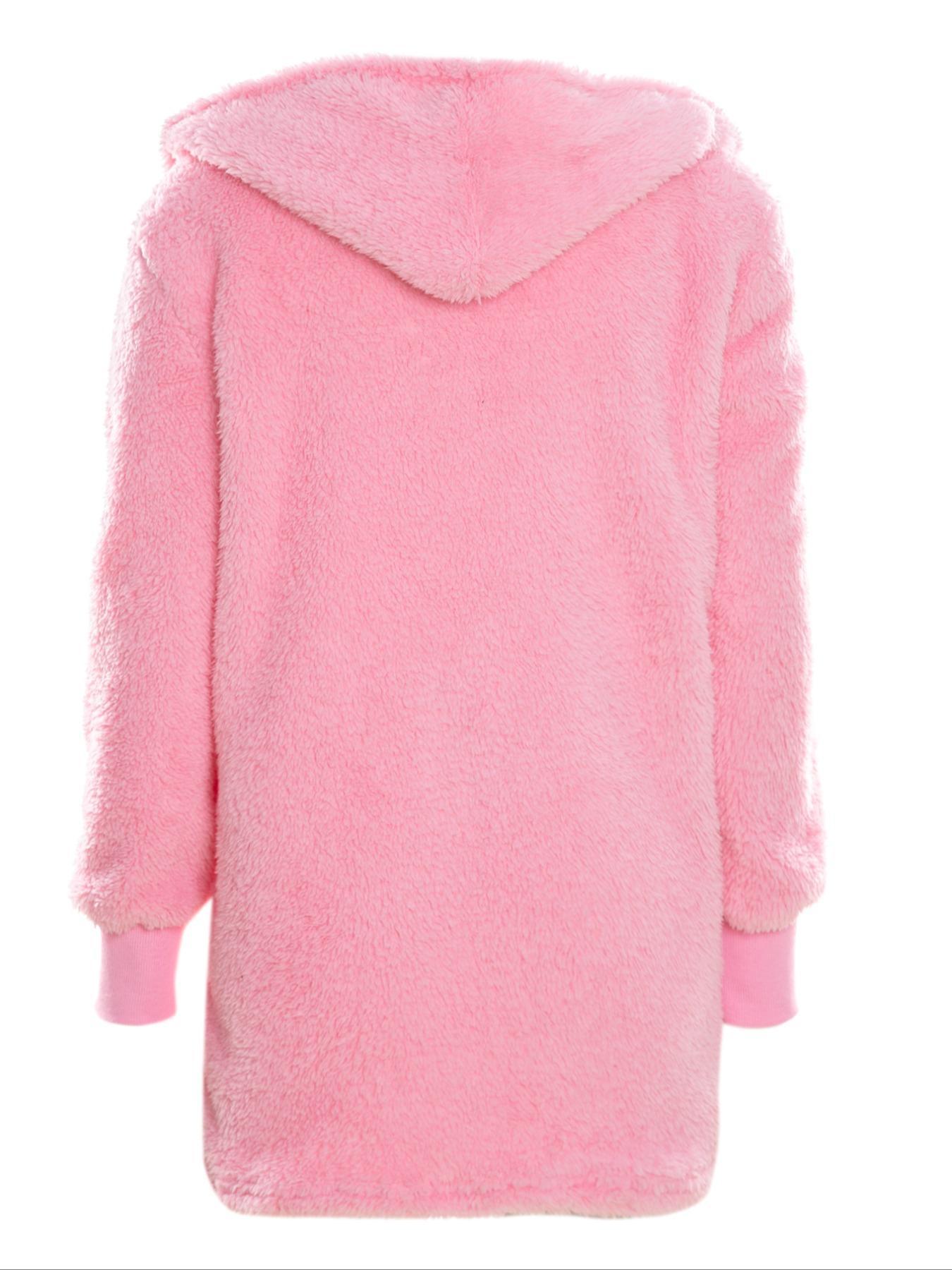 Women's Solid Color Plush Three-piece Pyjama Set, Fluffy, Soft Pajamas, Comfy V Neck Cami Top & Hooded Coat & Tie Front Shorts Loungewear Set, Women's Sleepwear for Winter