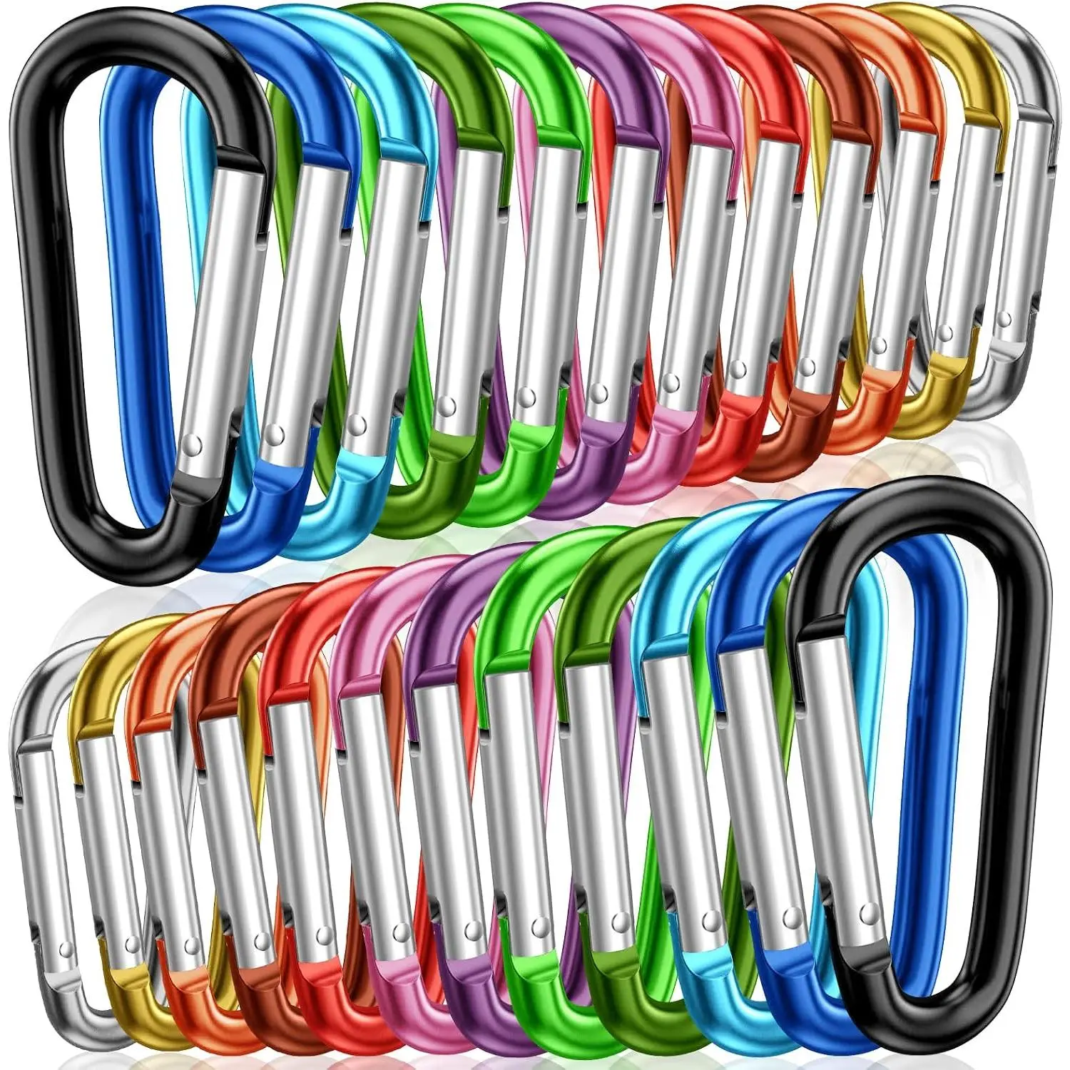 2"  D Ring Carabiners Clip D Shape Spring  Gate Small  Carabiner Clip Set Outdoor Camping Mini Lock Snap Hooks Spring Link Key Chain Durable Improved 24 count