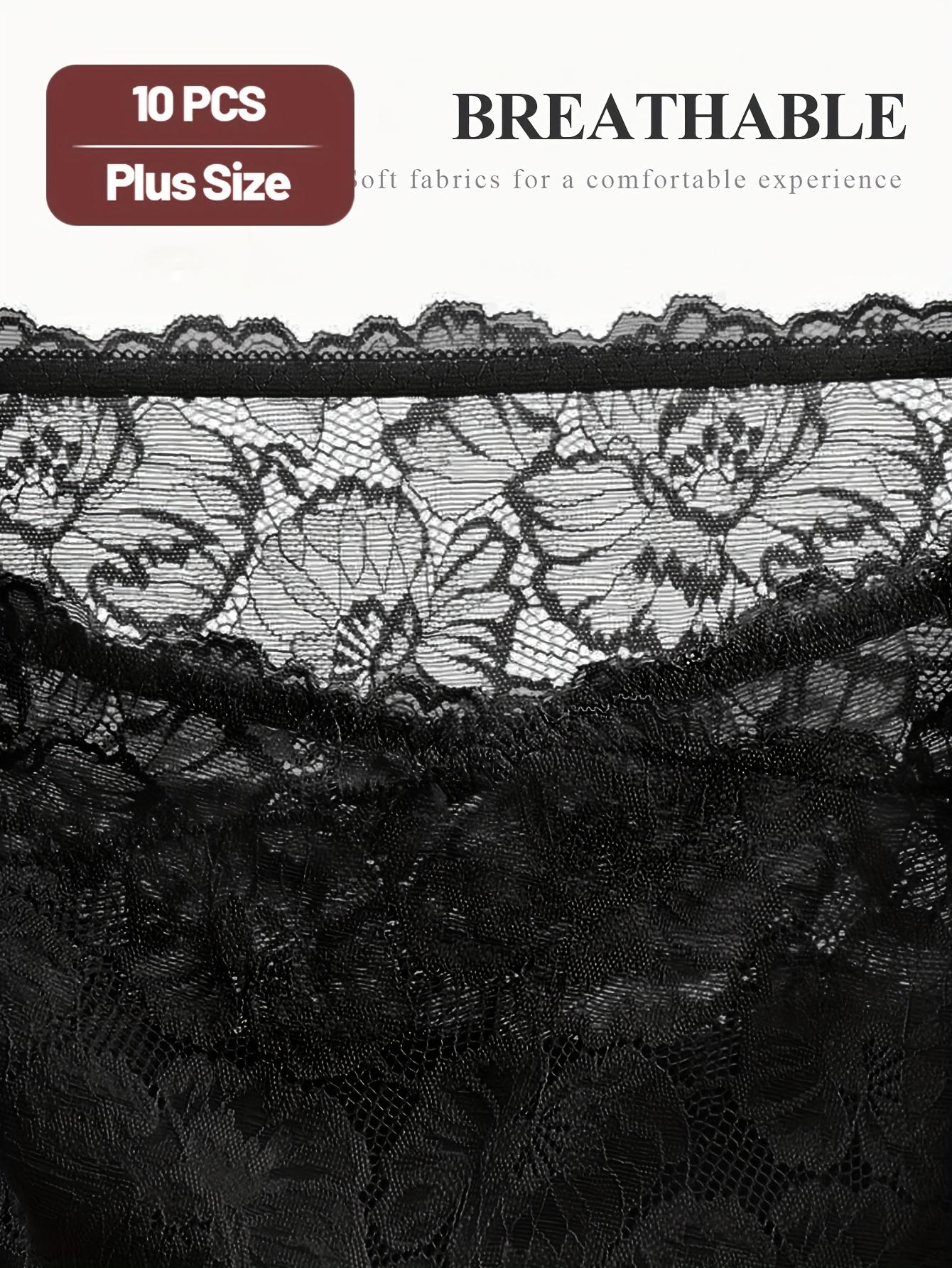 10 pieces of women's plus-size high-waisted seamless tummy control panties - lace-trimmed, medium stretch, comfortable for daily wear, elegant solid color, exquisite design, moderate elasticity, stylish and durable, exclusive for slim curves