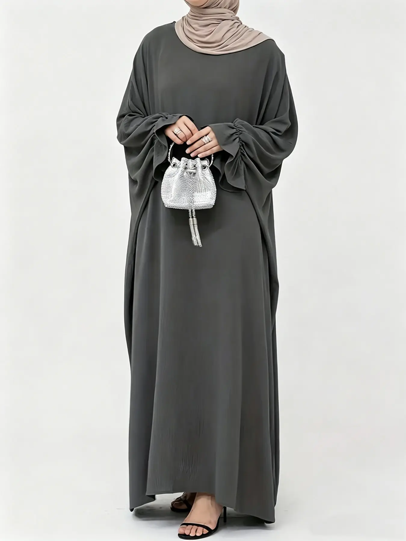 Ladies Oversized Batwing Sleeve Abaya, Modest Islamic Abaya, Loose Fit Abaya, Soft Comfy Arabian Style, Round Neck Full Length Robe, Ideal for Ramadan, Prayer, Elegant Islamic Clothing
