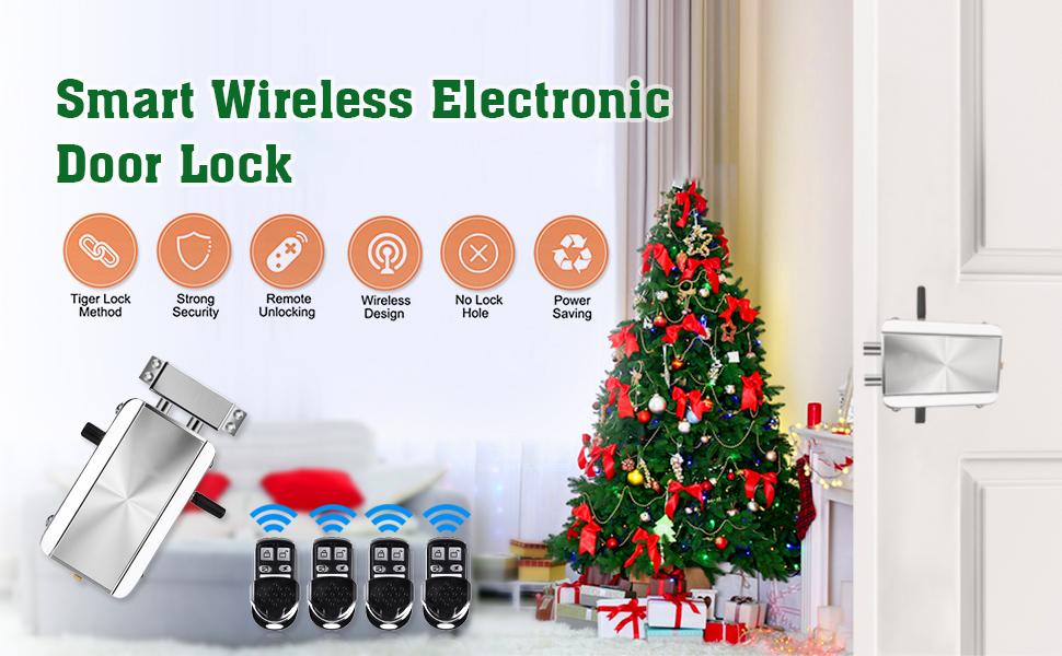 Remote Intelligent Door Lock,,Deadbolt Anti-Theft Hidden Door Lock,with 4 Remote,Access System for Home