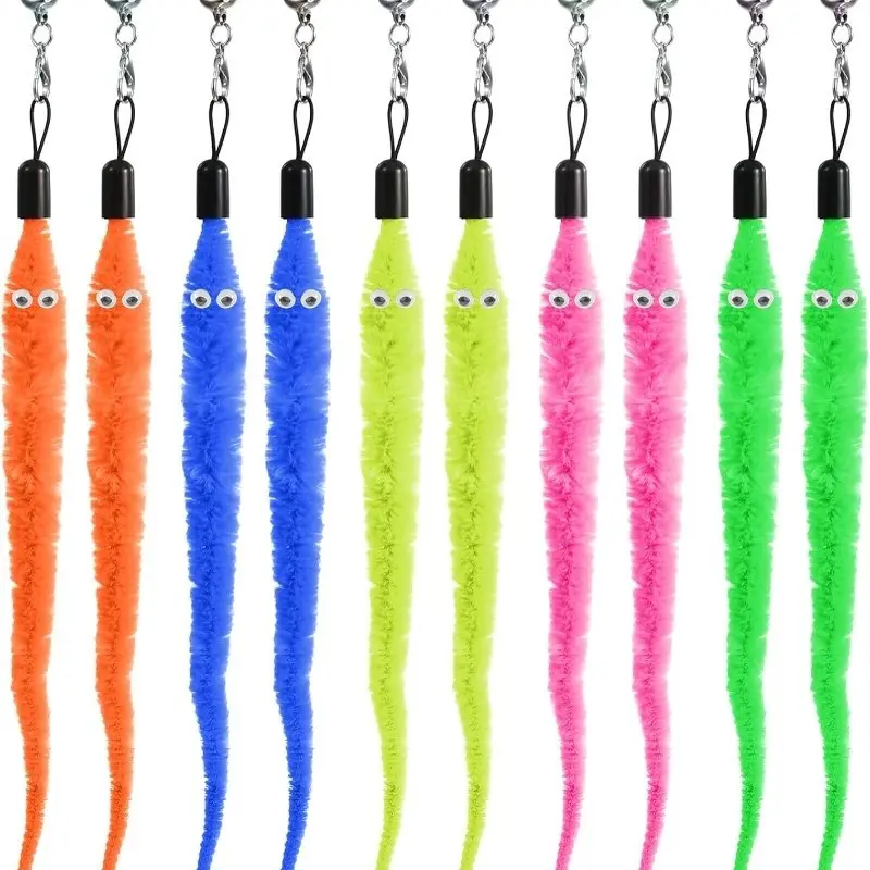 10 Pack Fuzzy Cat Worm Toys, Cat Wand Attachments with String, Fuzzy Worm Cat Toy Refill for Indoor Cats Kittens, Replacement Cat Wand Accessories
