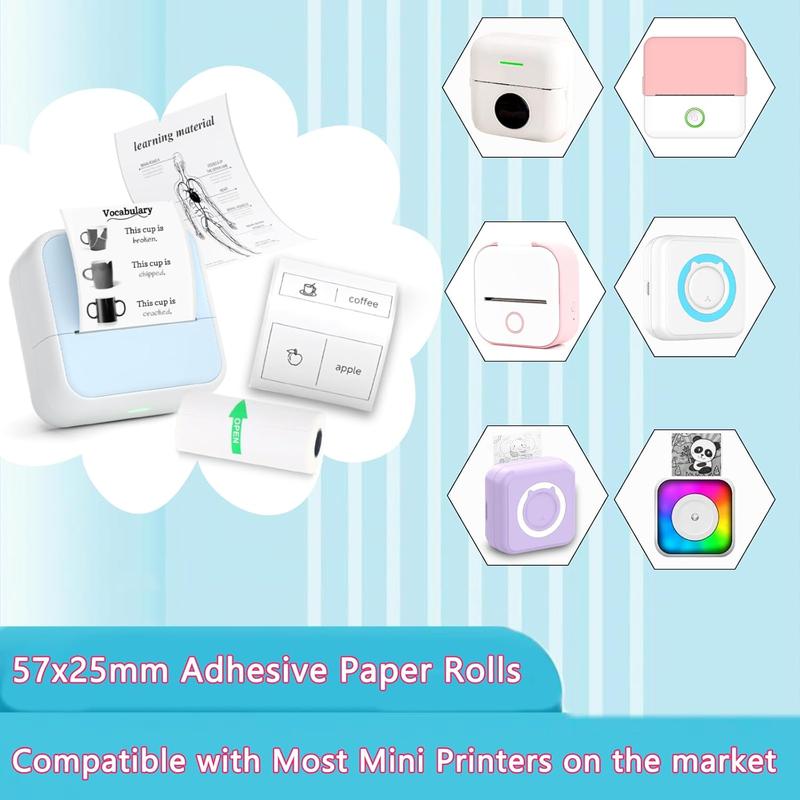 10 Rolls Thermal Sticker Paper for  Mini Thermal Printers, 57mm x 25mm 5 Rolls White 5 Rolls Colorful Mini Printer Sticker Paper Rolls for Study Notes Photos Journals Memo Lists