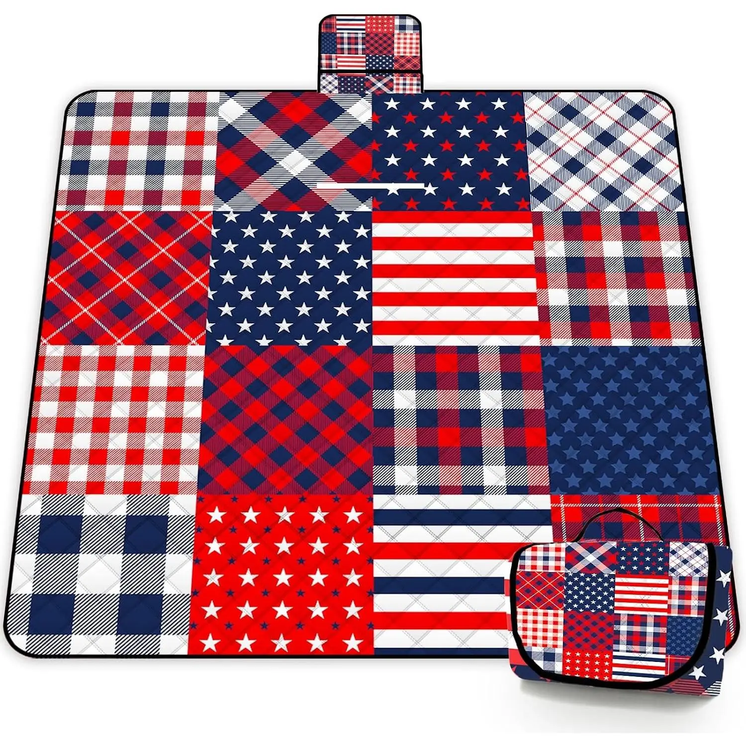Extra Large Patriotic Picnic Blanket Waterproof 80"x 80" Foldable Machine Washable Beach & Outdoor Blanket for 6-8 Adults, Suitable for Park, Camping, Hiking, Family Travel, Indoor Crawling(Gift)