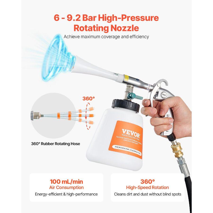 VEVOR Car Cleaning Gun, 6-9.2 Bar High-Pressure Air Blow Gun with 2 Set Nozzles, 360 Rotating Nozzle for Thorough Cleaning, Quickly Blasts Dirt and Dust from Surface, with 1/4 NPT Air Compressor