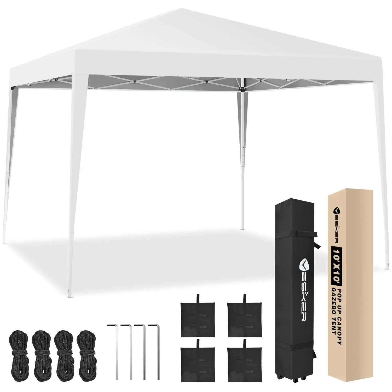 Yesker 10x10 Pop Up Canopy Tent - UPF 50+ Waterproof All Weather Beach Canopy Shade, Portable Folding Easy Setup Gazebo with Adjustable Height, Wheeled Bag for Events Camping, White Father's Day Gift, All Weather Canopy