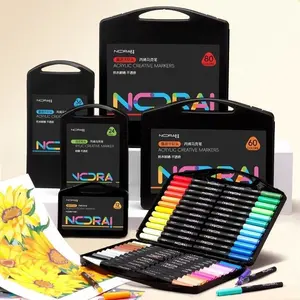 Large Capacity Soft Tip Acrylic Markers Set, 12/24/36/48/60/80 Colors, Ideal for Flat Painting, Handbook Design, Glass Ceramic Graffiti, Professional Art Use