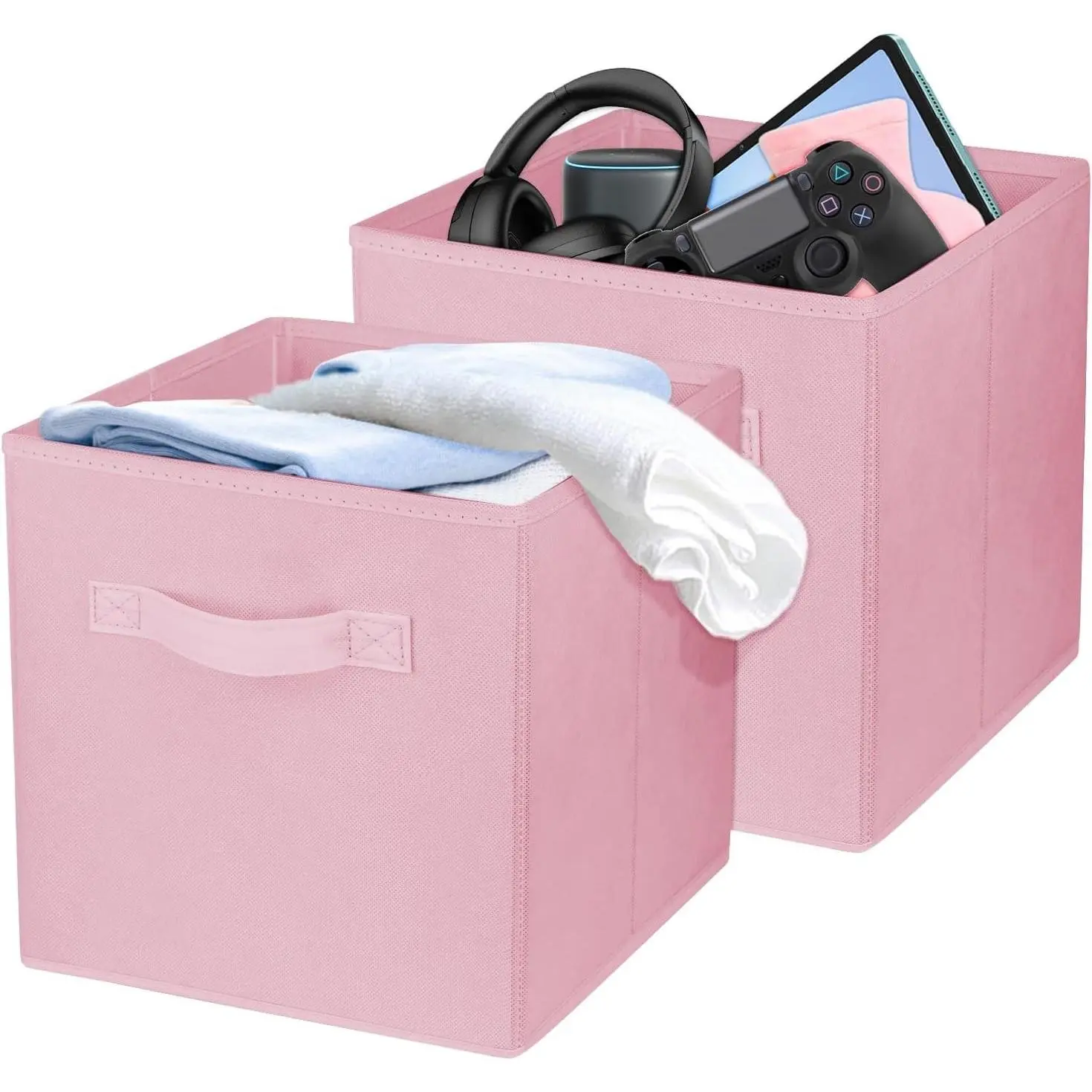 2Pcs Storage Cubes,10.5 Inch Collapsible Storage Bins,Fabric Foldable Bins Pink, Durable Storage Bins for Organization, Closet, Shelves, Offices