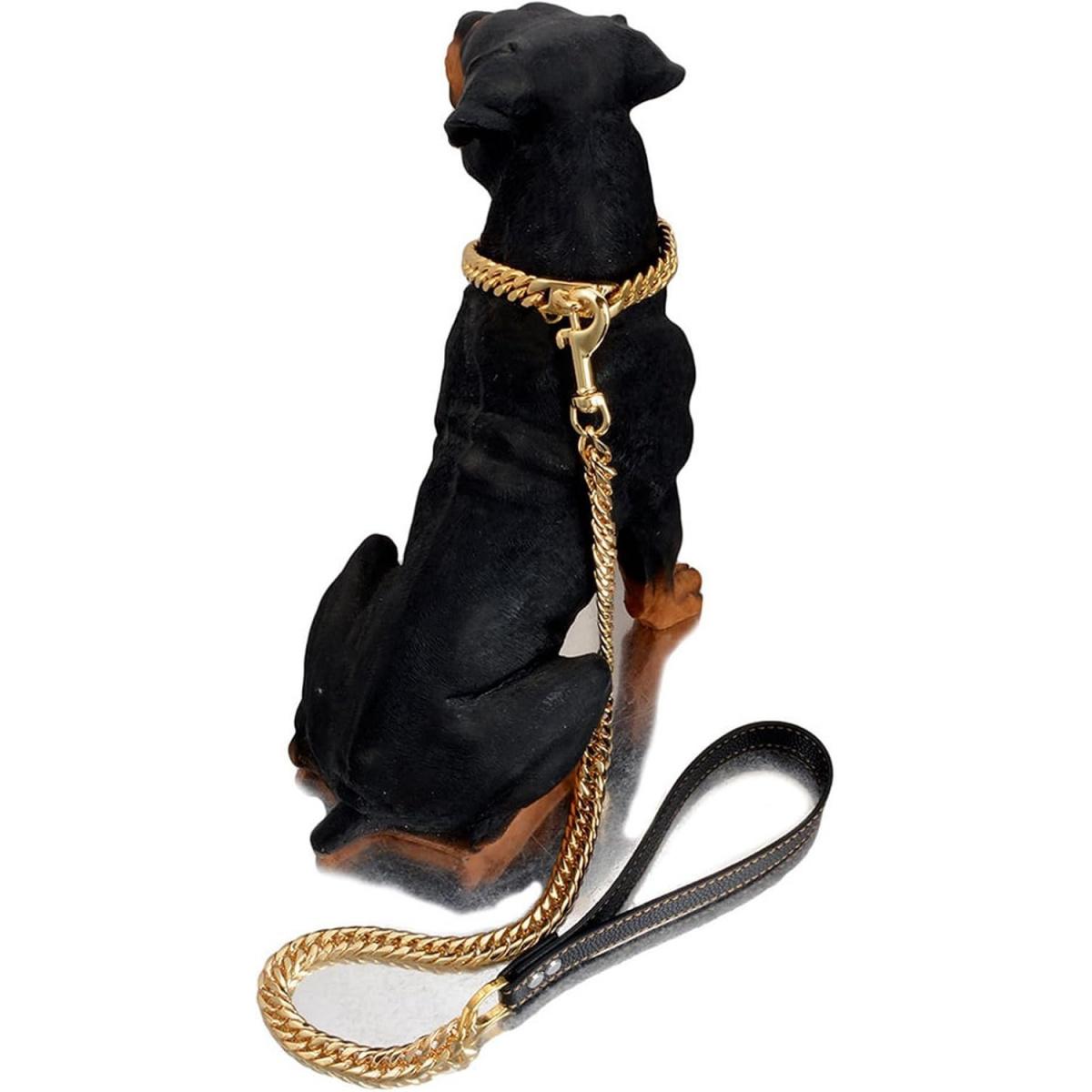 Custom Name Gold Dog Chain - 15MM Luxury Cuban Link with Bling Zircon A-Z Initials |   Unbreakable 18K Plated Stainless Steel Collar for Cool Dogs