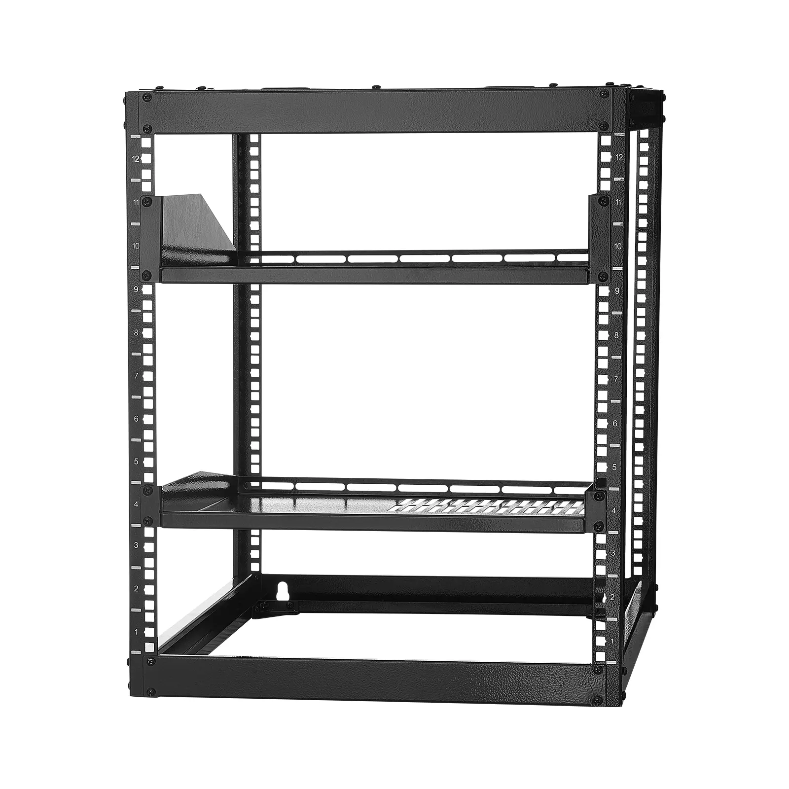 12U Open Frame Network Rack, Q235 Construction, Wall Mounted or Floor Standing Server Rack, Widely Applicable