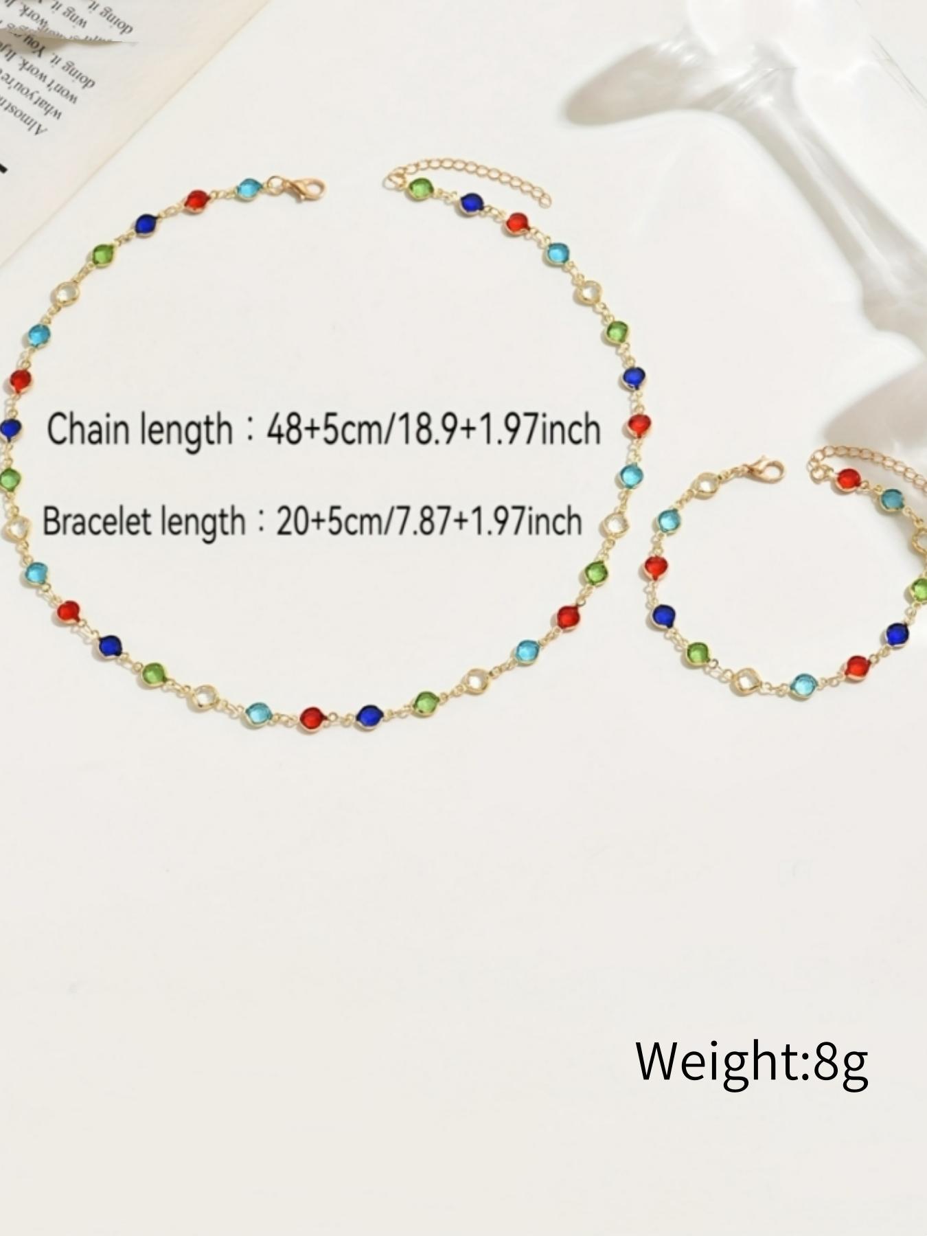 Women's Elegant Colorful Artificial Zircon Decorated Necklace & Bracelet, Fashion Jewelry for Party, Daily Clothing Decor, Trendy All-match & Exquisite Jewelry for Birthday Gift, Fashionable Jewelry Set
