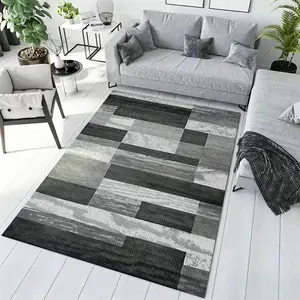 Grey Tone Patchwork Rectangle Block Crystal Velvet Minimalist Living Room Area Rug #GreyPatchworkRug #GeometricBlockFloorMat #ModernMinimalistCarpet #CrystalVelvetHomeDecor