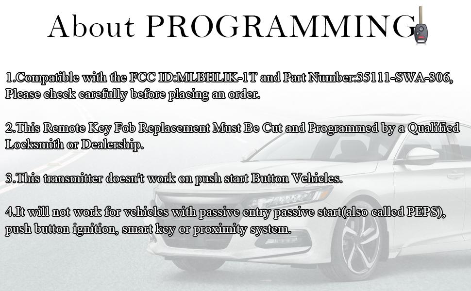 Key Fob Remote Replacement Fits Honda CRV 2007 2008 2009 2010 2011 2012 2013/CRZ 2007-2014 2015/Fit/Insight/Accord Coupe/Crosstour MLBHLIK-1T Keyless Entry Remote Control 35111-SWA-306