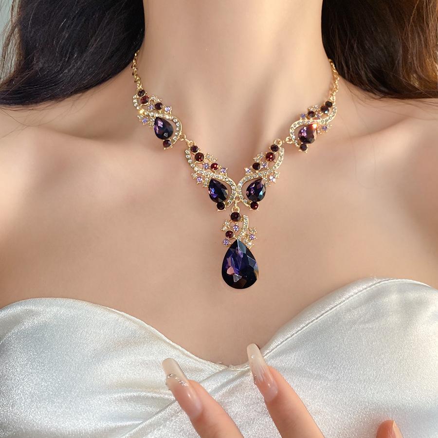 2 Pcs Inlaid Rhinestone Water Drop Necklace Earring Jewelry Sets for Women 2025 Hot Sale Personalized Wedding Bride Accessories