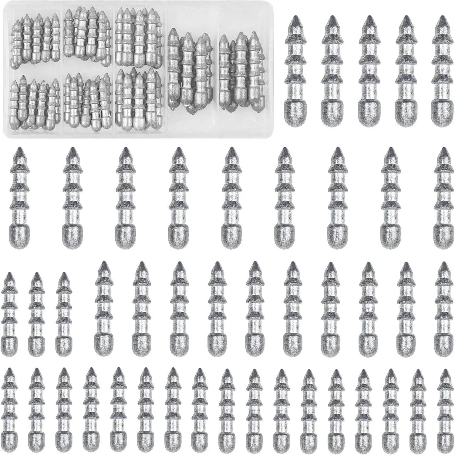 Fishing  Weights Kit, 45 count Insert Sinkers Wacky Worm Weights for Bass Fishing Soft Plastic Lures Wacky  Neko  Insert Pencil Sinker Weight Kit 4 Sizes
